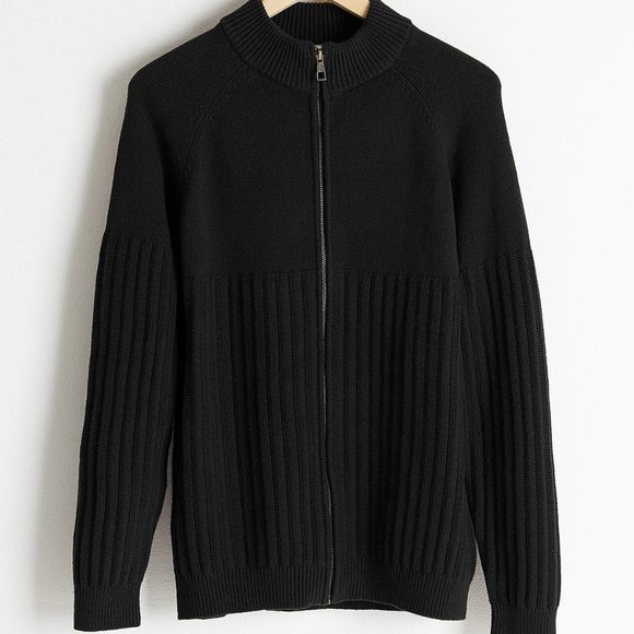Men's Zip Up Sweater BLACK (MYK-004) - Picture 1 of 4